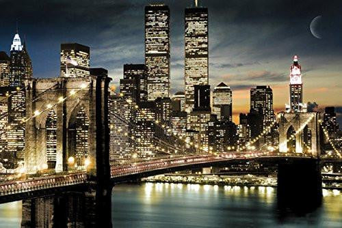 Tableau Toile New York City Skyline La Nuit - Format 60x40 Cm, Impression UV, Châssis Bois - Déco Murale - 2