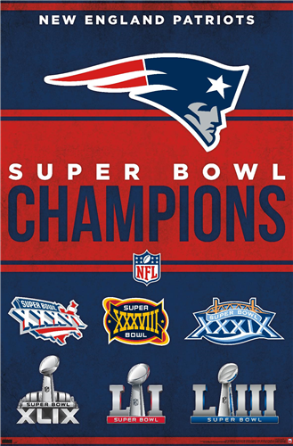 NFL New England Patriots 6 Time Super Bowl Champions