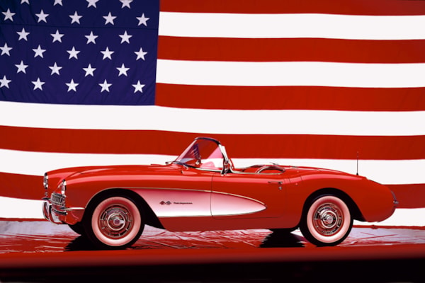Corvette 1957 with US Flag - 36X24 Inch Poster
