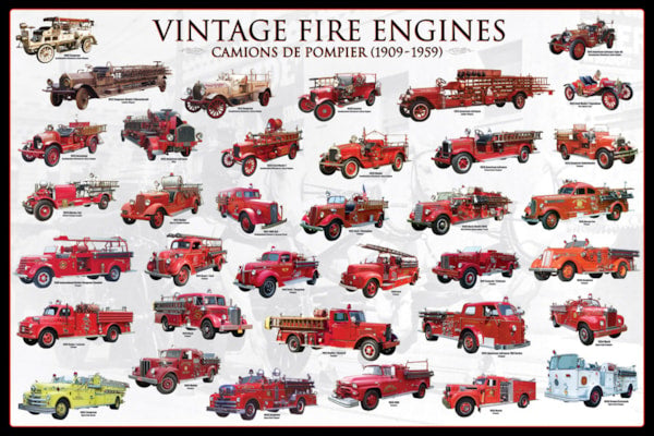 Vintage Fire Engines - 36X24 Inch Poster