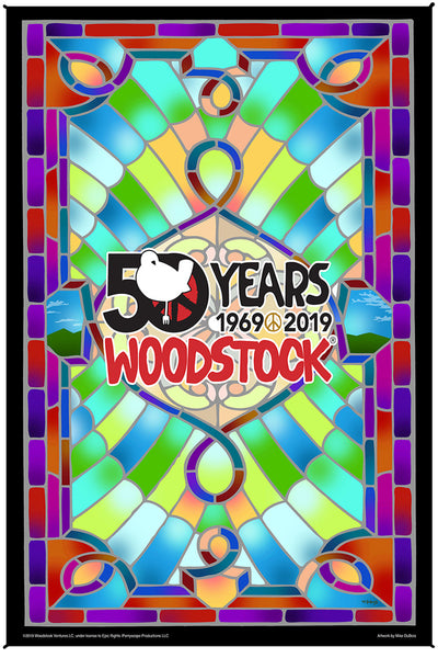Woodstock Stained Glass 50th Anniversary Heady Art Print Tapestry